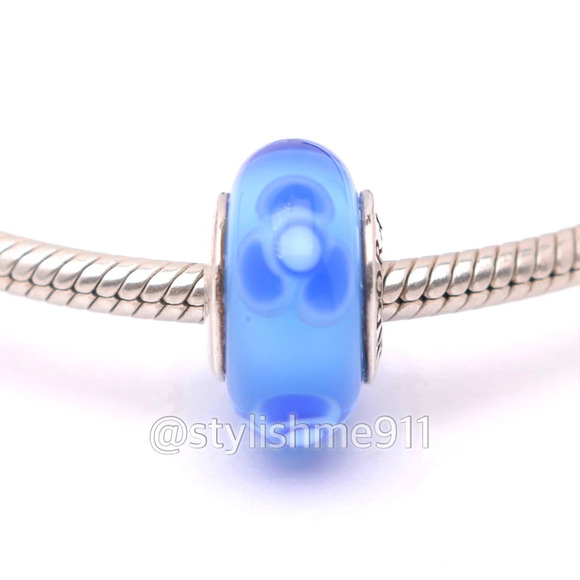 Pandora Jewelry - Authentic PANDORA Sterling Silver Blue Flowers Murano Glass Charm